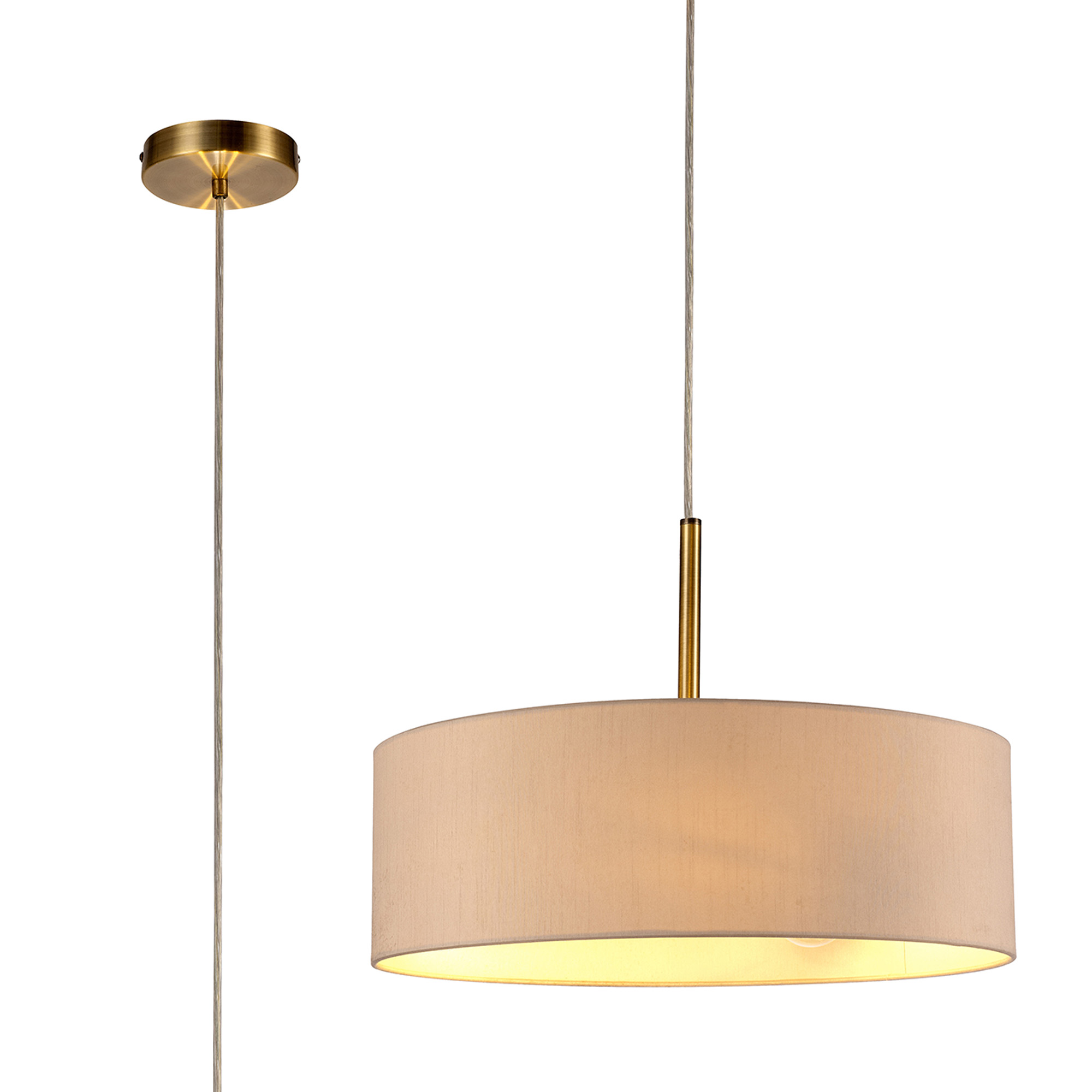 DK0705  Baymont 45cm 3 Light Pendant Antique Brass, Nude Beige/Moonlight